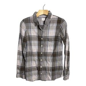 J Crew Soft Plaid Gray Button Down Shirt Size XS